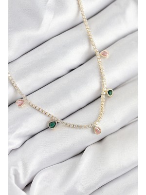 Luord-Store Pirinç Zirkon Taşlı Su Yolu Damla Model Gold Renk Kadın Kolye