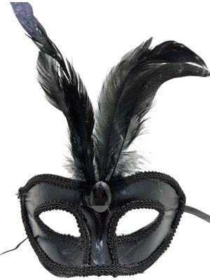 Luord-Store Siyah Renk Rugan Kaplama Kırmızı Tüylü Parti Maskesi 18X20 cm