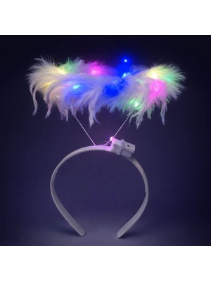 Luord-Store Renkli LED Işıklı Beyaz Tüylü Püsküllü Parti Tacı