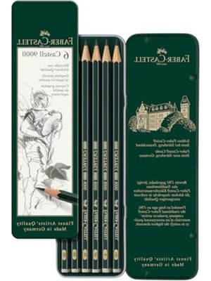 Cekar Store Faber-Castell 9000 Dereceli Kurşun Kalem Seti, 6’lı, Metal Kutu, Hb-B-2b-4b-6b-8b, Teknik Çizim ve Eskiz Için, Dayanıklı Uç, Naturel Siyah