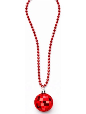 Luord-Store Disko Topu Şekilli 80&amp;#39;ler 90&amp;#39;lar Kırmızı Renk Plastik Kolye