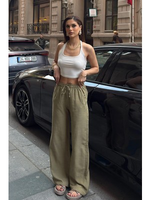 Kadın Keten Bol Kesim Palazzo Pantolon