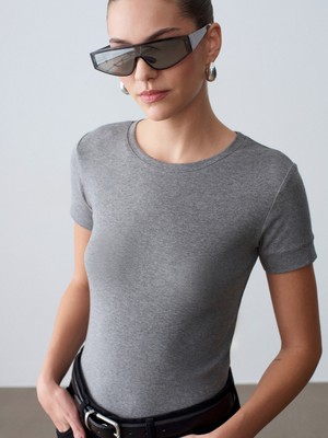 Dilvin 32637 Bisiklet Yaka T-Shirt-Antrasit M
