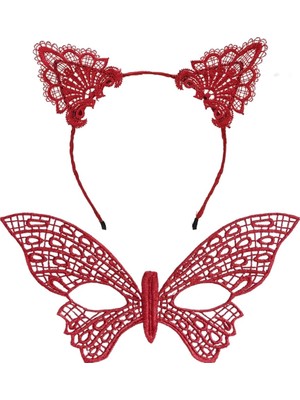 Luord-Store Gösterişli Kırmızı Dantel Maske Taç Seti 7 No – Masquerade Davetler Için