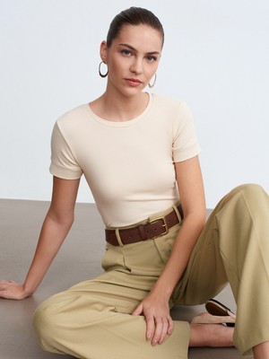 Dilvin 32637 Bisiklet Yaka T-Shirt-Taş