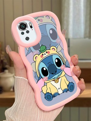 HONTINGA Xiaomi Redmi Note 10 4g Uyumlu Kılıfı Düşüme Önleyici Basitlik Anti Düşme Darbeye Dayanıklı Basit Pembe Yumuşak Silikon Telefon Kılıfı Stitch Desen K9-0092