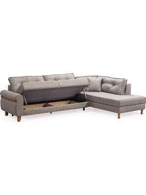 Dekorew Buse Bazalı(Sandıklı) Yataklı(Geniş Yataklı) Köşe Koltuk Açıkvizon Renk Silinebilir Kumaş