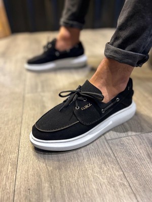 Luord-Store Yüksek Taban Mevsimlik Süet Ayakkabı Siyah (Beyaz Taban)