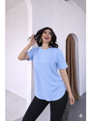 ribana Kadın Bisiklet Yaka Basic Kısa Kollu Regular Rahat Kesim T-Shirt 6644