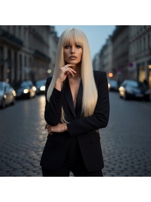 Luord-Store Düz Perçemli Uzun Fiber Sen Peruk / Platin