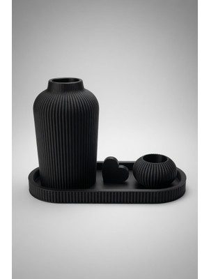 My Craft 3D MYCRAFT3D Dekoratif Vazo Seti Tepsili Minimal Çizgili Vazo Mumluk Obje Modern Masaüstü Aksesuar
