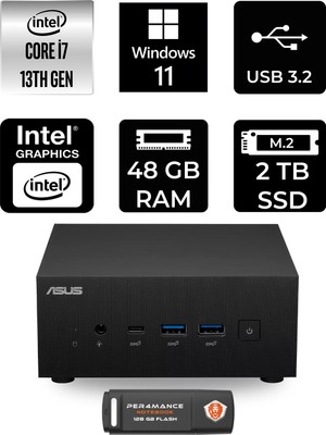 Asus Expertcenter PN64 Intel Core I7 13700H 48GB 2tb SSD W11H Mini Masaüstü Bilgisayar & Per4 USB Bellek PN64BS70310MDP359