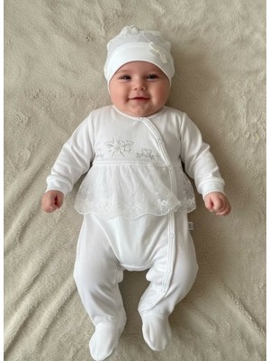 Luord-Store Dantelli Çiçek Nakışlı Kız Bebek Tulum Pamuk