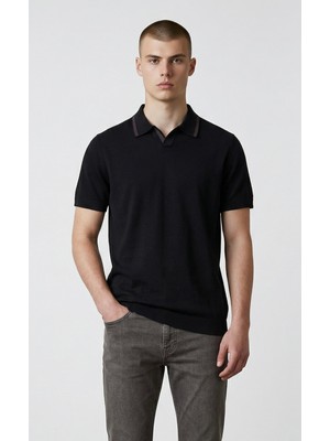 Erkek Coonless Yakalı Siyah Triko Tshirt