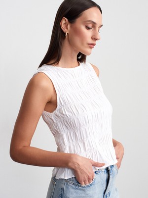 Dilvin 50845 Gipeli Crop Bluz-Beyaz