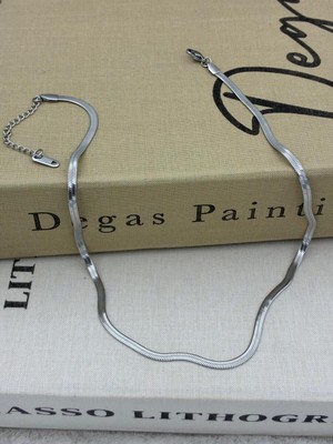 Hedef Bijuteri Çelik Gümüş Renk Yassı Italyan Zincir Kolye (40CM )