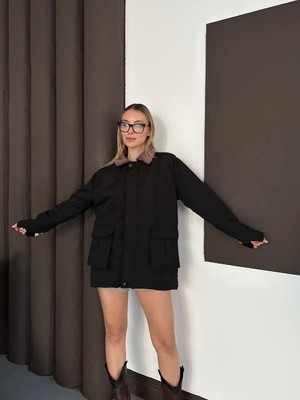 Luord-Store Astarlı Yaka Detaylı Artos Ceket Siyah ST2651019