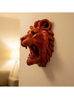 Luord-Store Dekoratif Asılabilir Aslan Başı 3D Duvar Heykeli Gold Red 20X21 cm