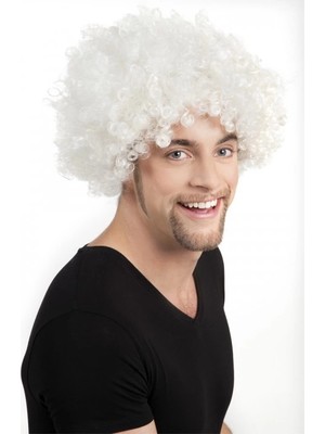 Luord-Store Beyaz Renk Kıvırcık Afro Bonus Peruk