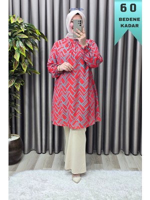 Elmas Tesettür Kadın Giyim Büyük Beden Labirent Desen Tunik