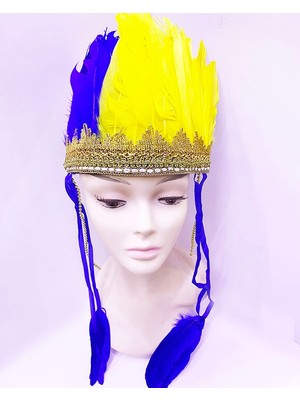 Luord-Store Sarı Lacivert Renk Tüylü Kızılderili Başlığı | Taraftar Başlığı