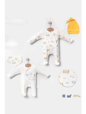Luord-Store Araba Desenli Sarı 4'lü Erkek Bebek Tulumu