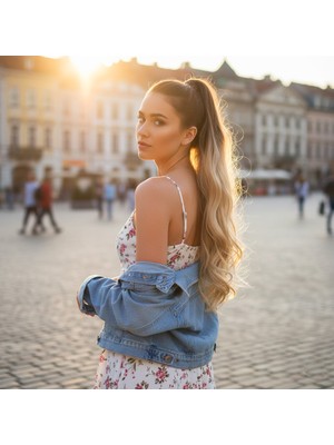 Luord-Store Bağlamalı Daalı At Kuyruğu / Kahve / Bal Köpüğü Ombre Platin Işıltılı