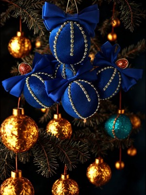 Haze Design Lab Mavi Yılbaşı Çam Ağacı Süsü - 8 cm Yılbaşı Çam Ağacı Topu