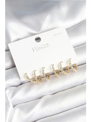 Luord-Store Gold Renk Burgu Halka Model 925 Ayar Gümüş Çivili Pirinç Küpe Seti