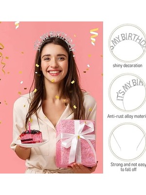 Luord-Store Kristal Taşlı Gümüş Renk It&amp;#39;s My Birthday Yazılı Doğum Günü Parti Tacı 14X16 C