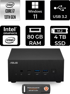 Asus Expertcenter PN64 Intel Core I7 13700H 80GB 4tb SSD W11P Mini Masaüstü Bilgisayar & Per4 USB Bellek PN64BS70310MDP404