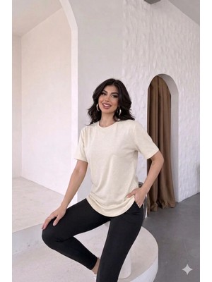 ribana Kadın Bisiklet Yaka Basic Kısa Kollu Regular Rahat Kesim T-Shirt 6644