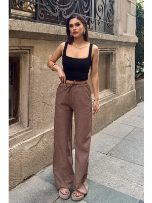 Kadın Keten Bol Kesim Palazzo Pantolon
