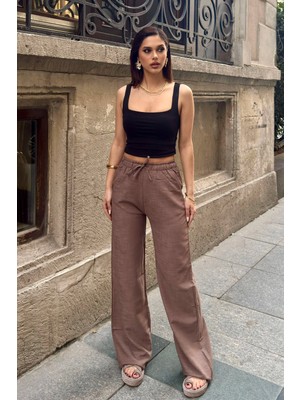 Kadın Keten Bol Kesim Palazzo Pantolon