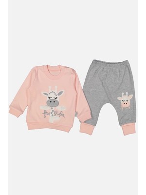Luord-Store Zürafa Nakışlı % 100 Pamuk Kız Bebek Takımı
