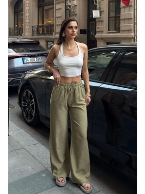 Kadın Keten Bol Kesim Palazzo Pantolon