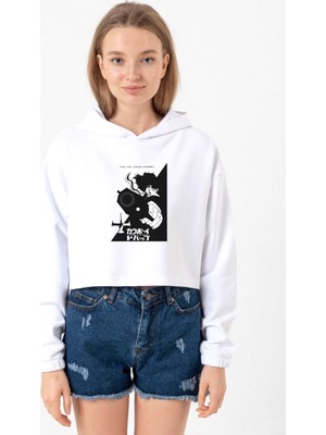 Tshirthane Cowboy Bebop Spike See You Space Cowboy Beyaz Optik Kadın Crop Kapşonlu