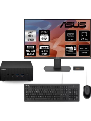 Asus Expertcenter PN64 Intel Core I7 13700H 96GB 4tb SSD 27" Fhd Monitör Fdos Mini Masaüstü Bilgisayar & Per4 USB Bellek PN64BS70310MDP552