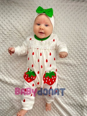 Luord-Store Çilek Nakışlı % 100 Pamuk Kız Bebek Tulumu