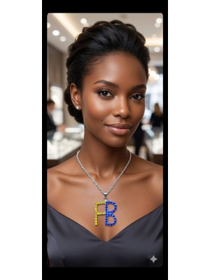 KLC Takı Rodyum Kaplama Kadın Kolye Fb Taşlı Kolye