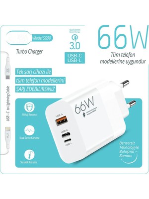 Anka Cep Cep Telefonu Aksesuarları Samsung Note 10 Lite Uyumlu SG90 66W Usb+Pd+Ligtning Girişli Turbo Şarj Aleti