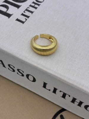 Hedef Bijuteri Gold Renk Kalın Bombeli Çizgili Ayarlanabilir Basıc Pirinç Yüzük