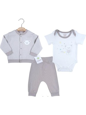 Luord-Store Çizgili Bear Hırkalı % 100 Pamuk Erkek Bebek Takım