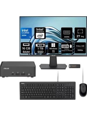 Asus Nuc 15 Pro Slim Intel Core Ultra 5 225H 16GB 1tb SSD 27" Fhd Monitör W11P Mini Masaüstü Bilgisayar & Per4 USB Bellek RNUC15CRKU500002P594