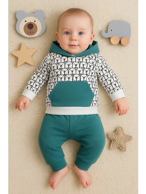 Luord-Store Minik Ayıcıklar Desenli 2'li % 100 Pamuk Erkek Bebek Takımı