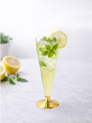 Parti Adresi Mika Plastik Slim Kadeh - Flüt Kadeh Altın Ayaklı  120 ml 6'lı