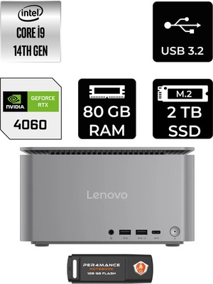 Lenovo Thinkcentre Neo Ultra Intel Core I9 14900 80GB 2tb SSD RTX4060/8GB Fdos Mini Masaüstü Bilgisayar & Per4 USB Bellek 12W1001XTRP331