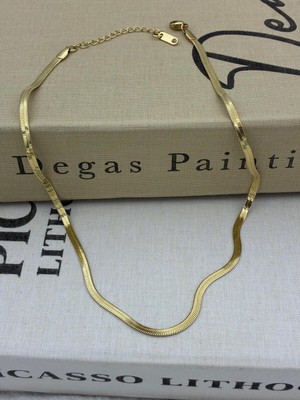 Hedef Bijuteri Çelik Gold Renk Yassı Italyan Zincir KOLYE(40CM)