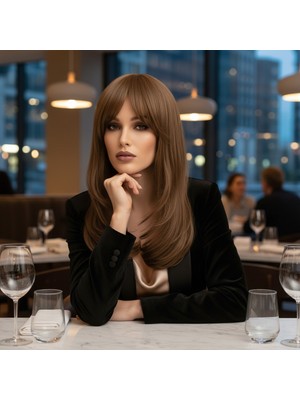 Luord-Store Katlı Kesim Perçemli Düz Fiber Sen Orta Boy Peruk / Bebek Kumralı