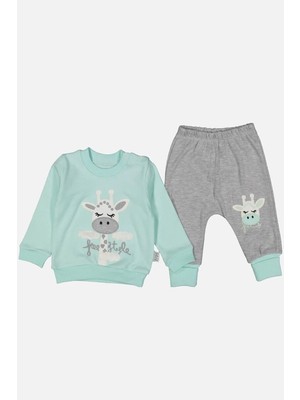 Luord-Store Zürafa Nakışlı % 100 Pamuk Kız Bebek Takımı